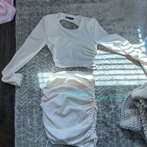 Zara Cream Satin-Look Crop Top & Skirt Set